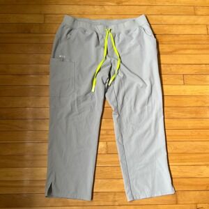 FIGS Technical Collection Gray Scrub Pants Neon Yellow Drawstring 3XL 1000304